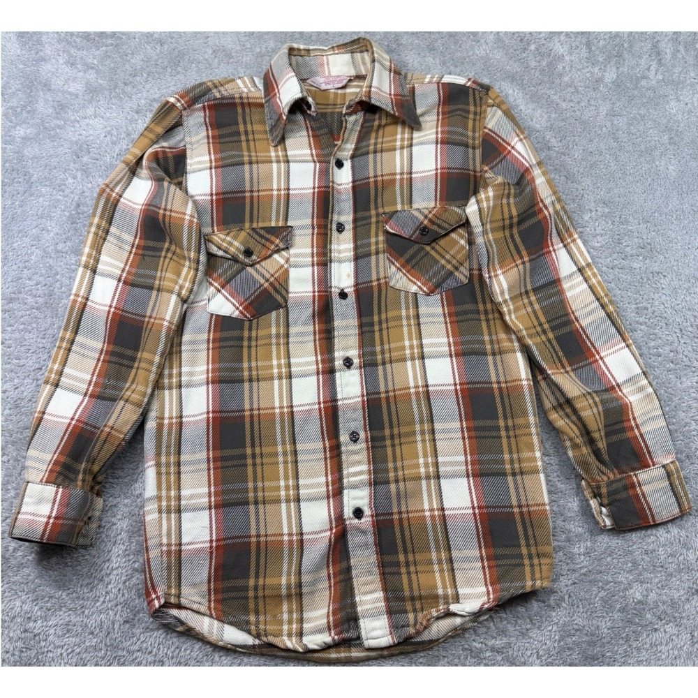 Vintage 60s Frostproof Sanforized Flannel Shirt Mens L Plaid Pocket USA Grunge